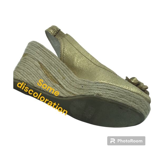 REPORT Metallic Gold Peep Toe Wedge Sling back Sandals | Size 10 - Picture 6 of 6